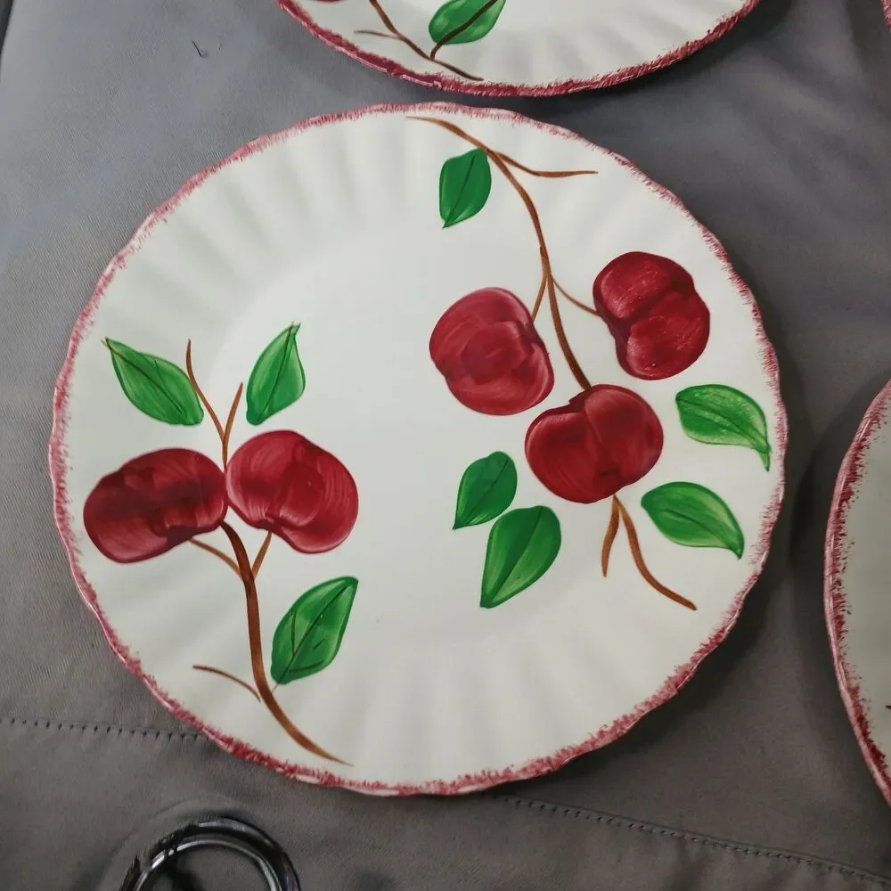 4 Blue Ridge Southern Pottery Lucheon Plates Crab Apples Vintage 5 Apples Red